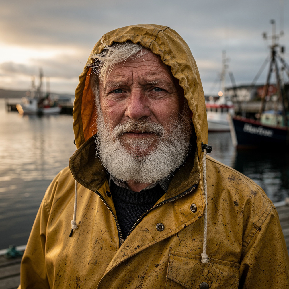 Elderly Danish fisherman portrait at the harbor